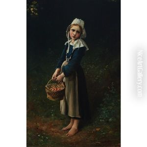Young Girl With A Basket Of Flowers by Charles Victor Thirion