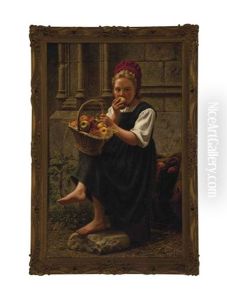 Peasant Girl Eating An Apple by Charles Victor Thirion