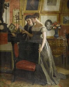 Zwei Junge Damen In Einem Kabinett by Charles Victor Thirion