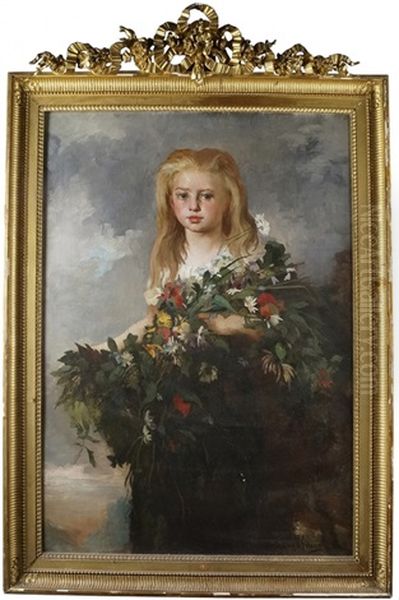 Portrait De Jeune Fille Au Bouquet De Fleurs Des Champs - view 1