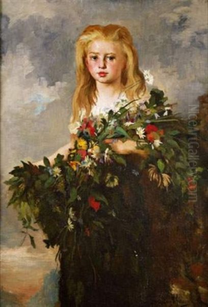 Portrait De Fillette A La Gerbe De Fleurs - view 1