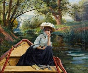 Elegante Dans Une Barque by Antoine Auguste Thivet