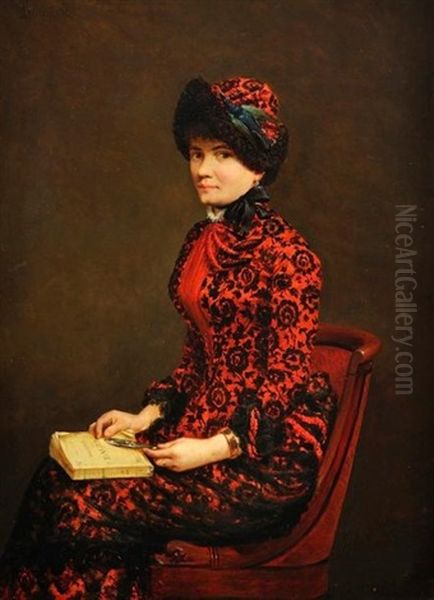 Portrait De Jeanne Rozerot, Compagne D'emile Zola, Tenant Un Exemplaire Du Roman Therese Raquin - view 1