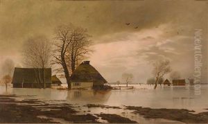 Niederrheinische Landschaft Bei Hochwasser