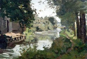 Footpath Along A River With A Drawbridge by Willem Bastiaan Tholen