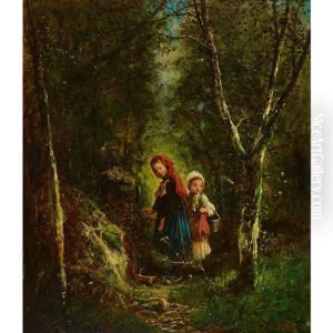 Die Kleinen Reisigsammlerinnen Im Wald by James Crawford Thom
