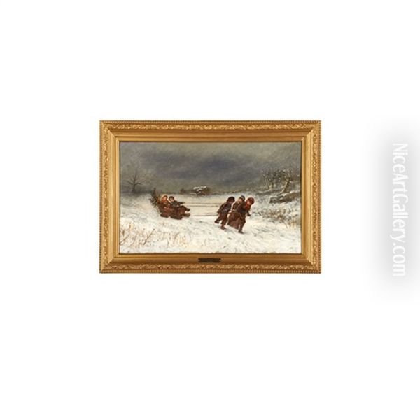 Untitled (winter Scene With Children Sledding) - view 1