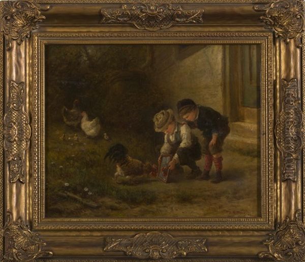 A Handsome Fellow: Children With Rooster - view 1