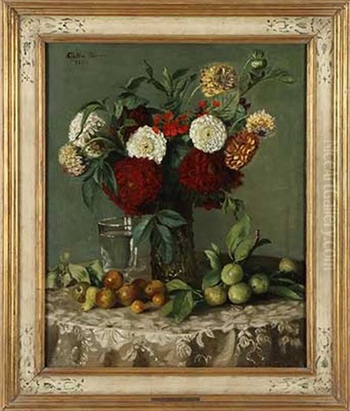 Stillleben Mit Dahlien Und Mirabellen - view 1