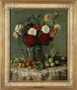 Stillleben Mit Dahlien Und Mirabellen