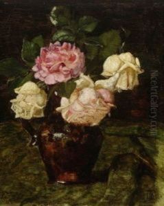 Kleiner Rosenstraus In Bauchigem Krug by Cella (Bonicella) Thoma