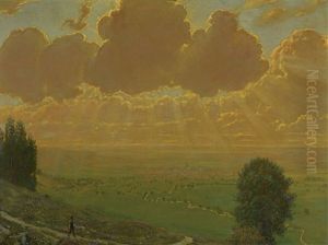 Sunburst Over Sackingen, Black Forest by Hans Thoma