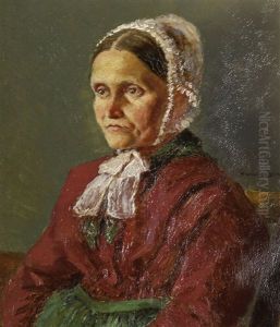 Basle. Portrait Einer Dame Im Rot-grunen Kleid Mit Weiser Haube by Hans Thoma