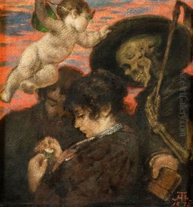 Amor Und Tod (cupid And Death) by Hans Thoma