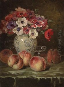 Stillleben Mit Anemonem Und Pfirsich
