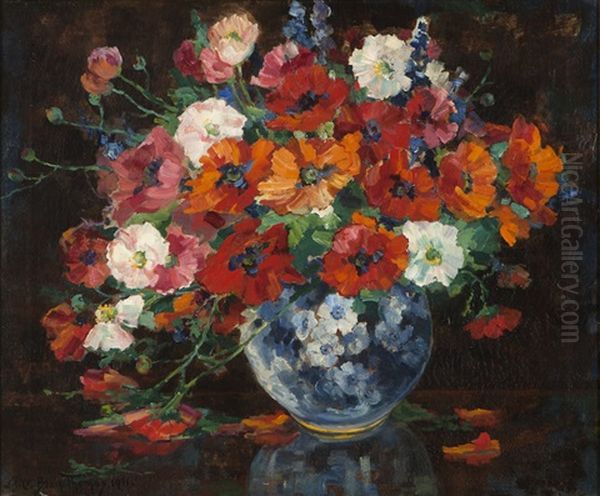 Floral Arrangement In A Blue Vase - view 1