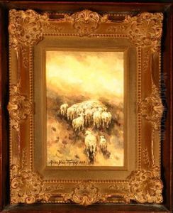 Sheep In Tonal Landscape by Alice Blair Thomas