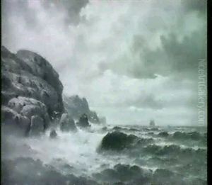 Rough Seas Along A Rocky Coast by Charles Armand Etienne Thomas