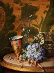 Nature Morte Au Coffret, Au Verre Et Bouquet De Violette by Felix Thomas