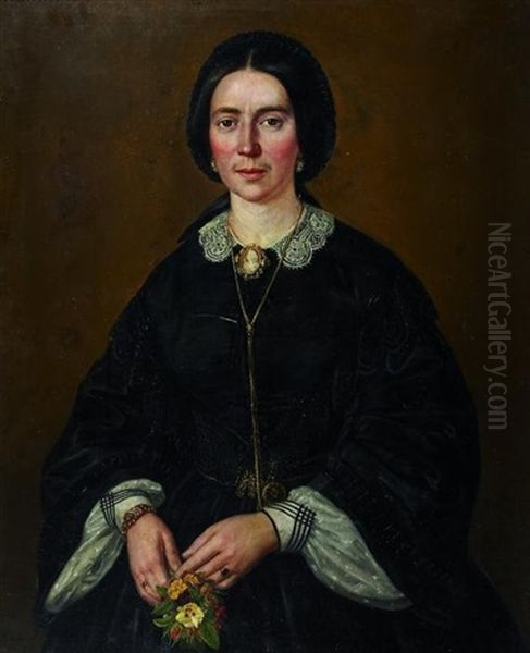Portrat Einer Dame Mit Gemmenschmuck Und Einem Straus Blumen In Der Hand - view 1