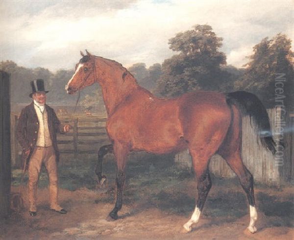 "orlando", A Bay Racehorse Held By His Groom, John Ransom, In A Landscape By A Gate - view 1