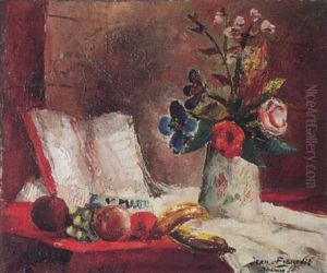 Stillleben Mit Blumenstrauss Und Buch by Jean Francois Thomas