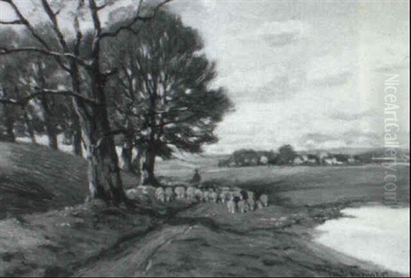 Shepherd And Sheep In Landscape - view 1