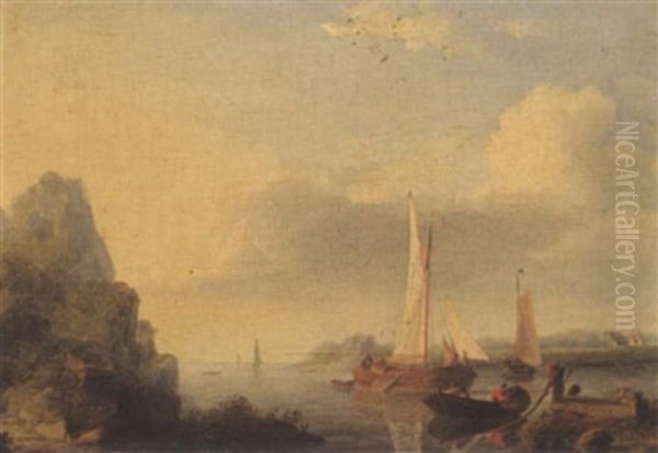 Fishermen In A Mountainous River Landscape - view 1