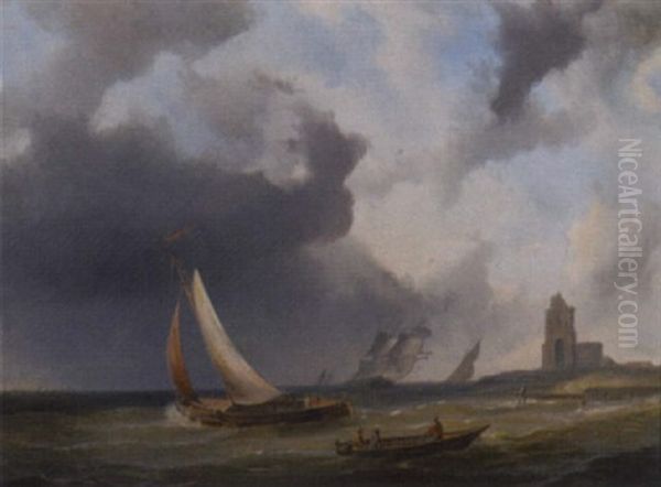 Sailing Vessels On Choppy Water By A Coast - view 1
