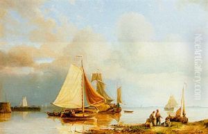 Shipping In A Calm, With Fishermen In The Foreground