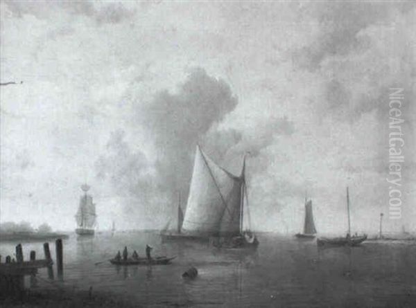 An Estuary Wiith Sailors In A Rowing-boat Approaching A Vessel - view 1