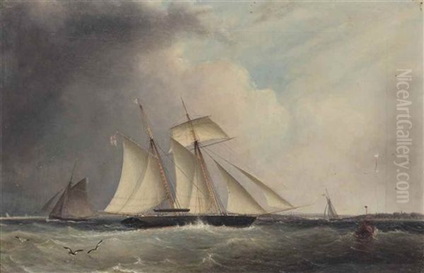 R.y.s. Topsail Schooner And Other Shipping In A Fresh Breeze In The Solent - view 1