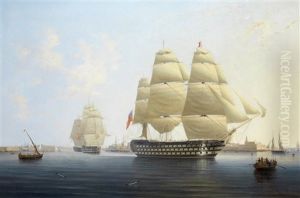 H.m.s. Queen, Flagship Of Vice Admiral Sir Edward Rich Owen, Commander-in-chief Of The Mediterranean Fleet, Leaving Malta