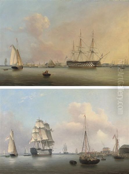 H.m.s. "trafalgar" (+ H.m.s. "queen" Lying Off The Royal Dockyard At Sheerness; Pair) - view 1