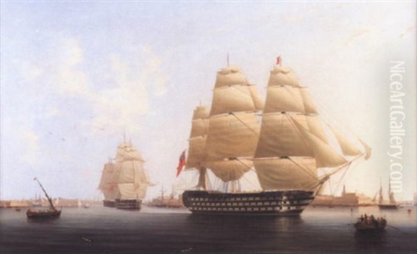 "h.m.s. Queen" Flagship Of The Mediterranean Fleet Leaving Malta - view 1
