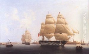 "h.m.s. Queen" Flagship Of The Mediterranean Fleet Leaving Malta by Robert Strickland Thomas