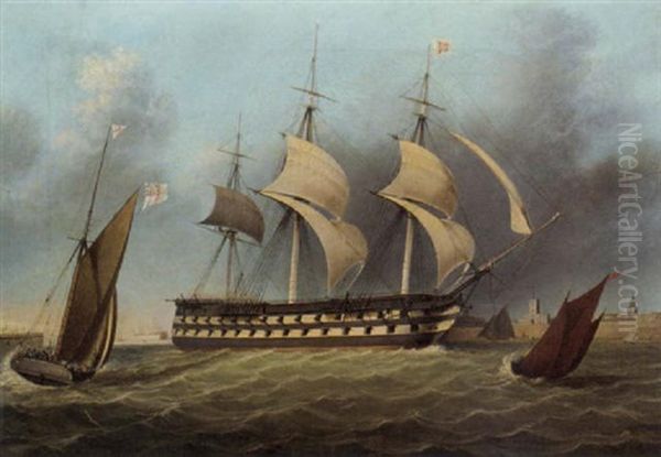 A Two-decker Running Out Of The Harbour At Portsmouth In A Stiff Breeze - view 1