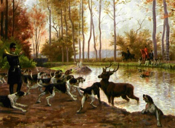 Equipage Du Duc De Chartres, Bat L'eau De Cerf Dans Le Canal Du Chateau De Chantilly - view 1