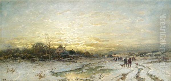 Abendliche Winterlandschaft Mit Jagdgesellschaft - view 1