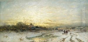 Abendliche Winterlandschaft Mit Jagdgesellschaft by Desire Thomassin