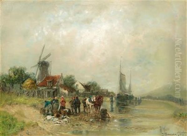 Fishermen On The Riverbank With A Good Catch - view 1