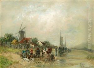Fishermen On The Riverbank With A Good Catch by Desire Thomassin