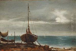 Sejlskibe I Middelhavet (+ Maneskin Over Kystparti; 2 Works) by Christian Frederik Ferdinand Thoming