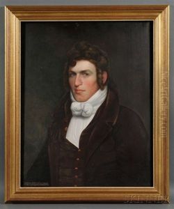 Portrait Of A Young Man With Curly Brown Hair And Blue Eyes