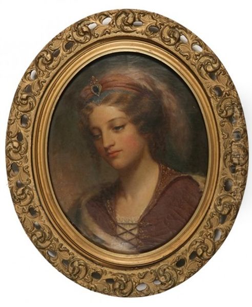 Oval Bust Portrait Of A Lovely Young Woman In Renaissance Costume - view 1