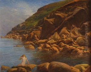A Nude Bather On The Rocks At Penberth , Cornwall