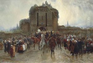 To The Front: French Cavalry Leaving A Breton City On The Declaration Of War by Lady (Elizabeth Southerden Thompson) Butler
