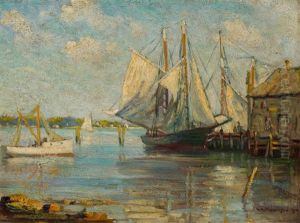 Boats In Harbor by George Albert Thompson