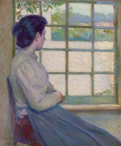 Woman Looking Out A Window (portrait Of A.m. Hooey) by George Albert Thompson