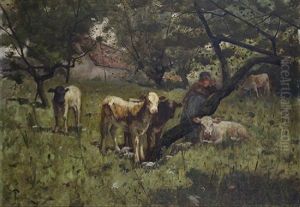Cows And Figure Under The Trees by Harry Ives Thompson